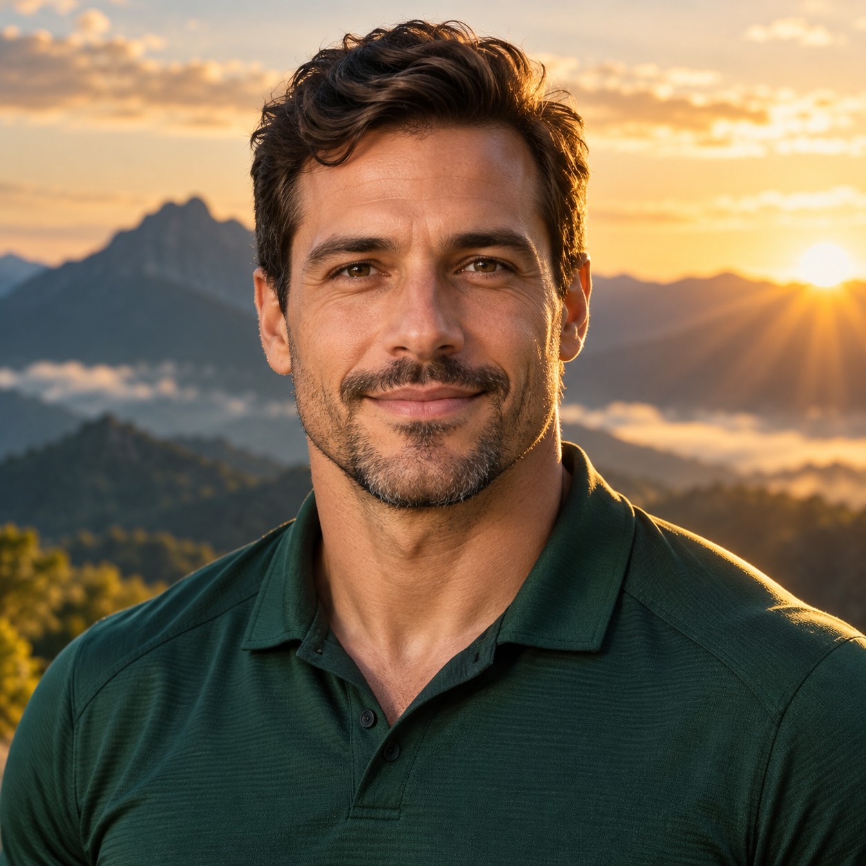 Entrenador de bienestar en un paisaje de montaña